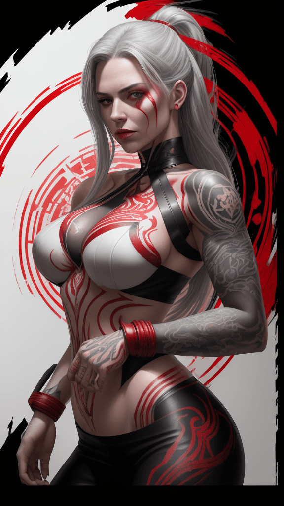 AI generated: A portrait of [a scarlet in a bodyguard outfit], in the style of airbrush art, classic tattoo motifs...