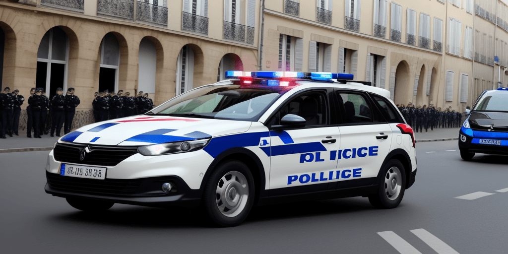 AI generated: voiture de police qui se fait attaquer en france