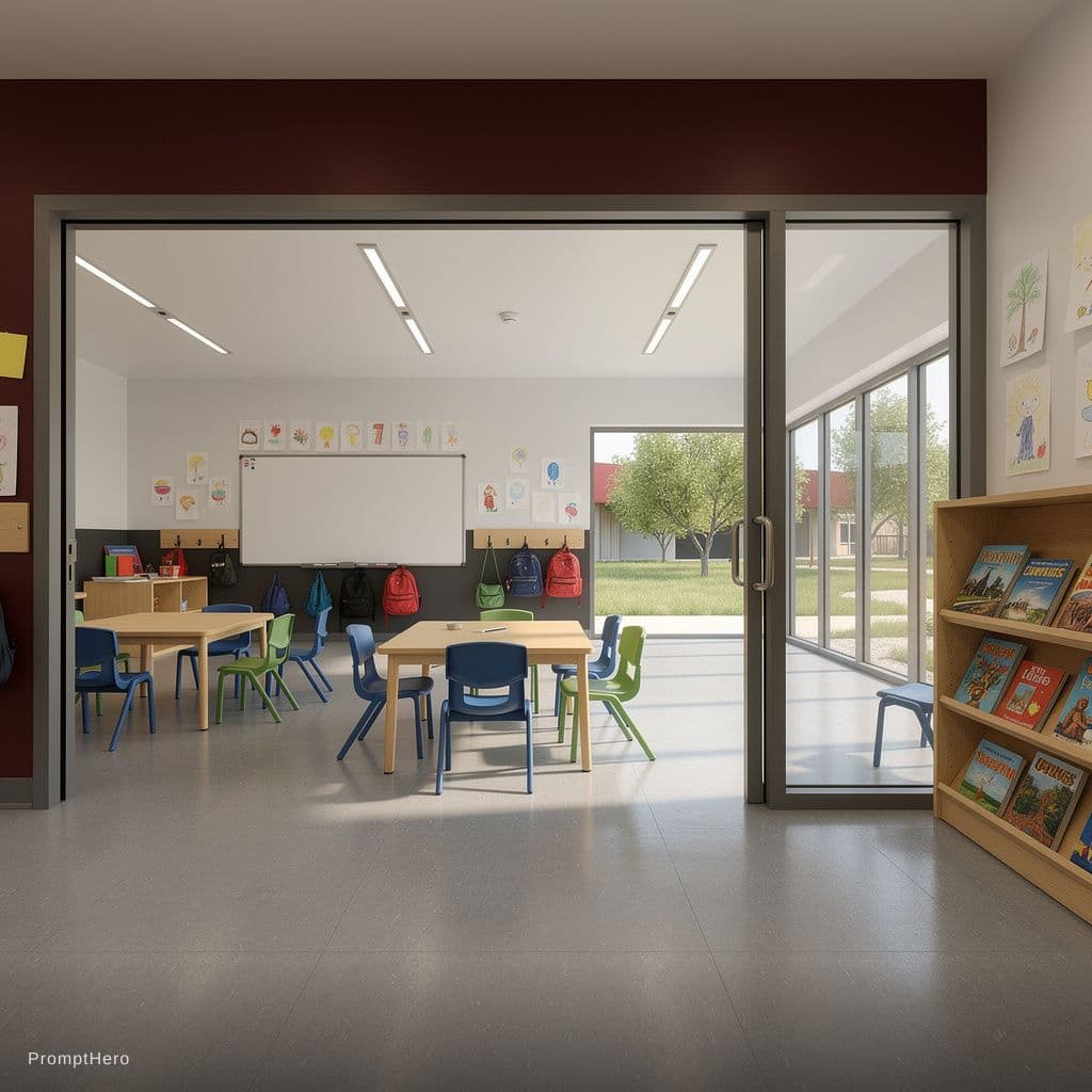 AI generated: Photographie architecturale ultra-réaliste de deux salles de classe adjacentes d'une école primaire ...
