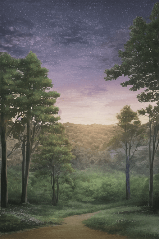 AI generated: anime style landscape twilight sky pastel colors with trees on the back, HD, beautyful, hyper-detail...