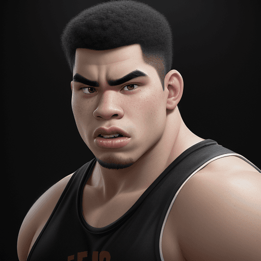 AI generated: expressive caricature in pixar style unreal over excited high school wrestler, wearing an oall black...