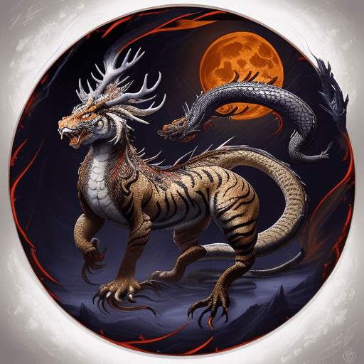 AI generated: Chinese Dragon with snake body, rabbit eyes, deer antlers, bull mouth, tiger paws, eagle claws, fish...