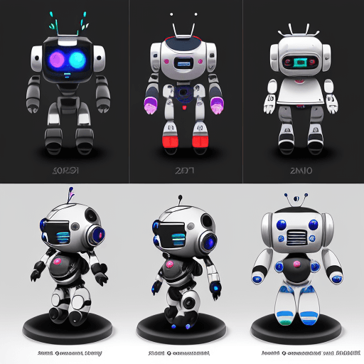 AI generated: 5 different designs  for small personal robot coming from year 2075, Different colors each one, and ...
