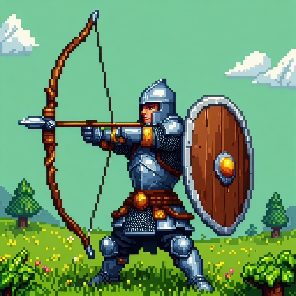 AI generated: Medieval Archer. Amazing pixel art details. Pixel Art.
