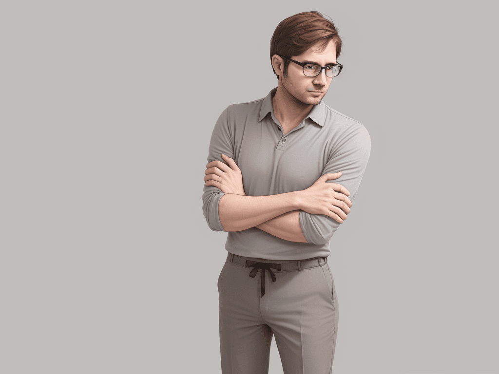 AI generated: Full body view, a 30 year old man, OFFICE WORKER, FRIENDLY, BROWN HAIR, wearing GLASSES and CASUAL C...