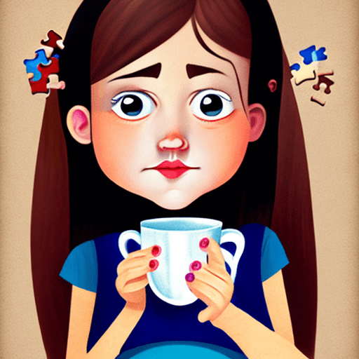 AI generated: puzzled girl - an upsidedown cup in her hand; style: cartoon