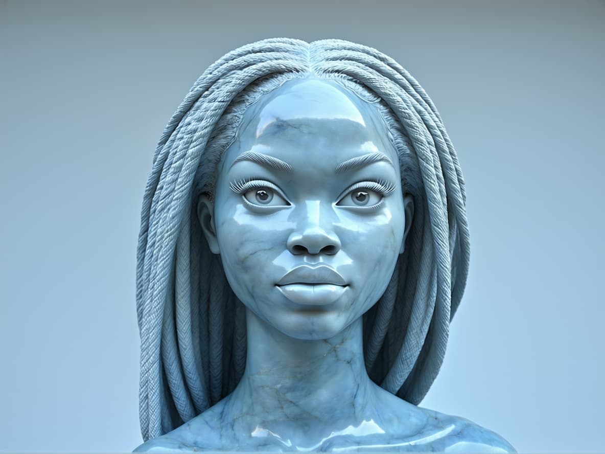 AI generated: A marble sculpture of a young African American woman with long, flowing, wavy. Her striking eyes are...