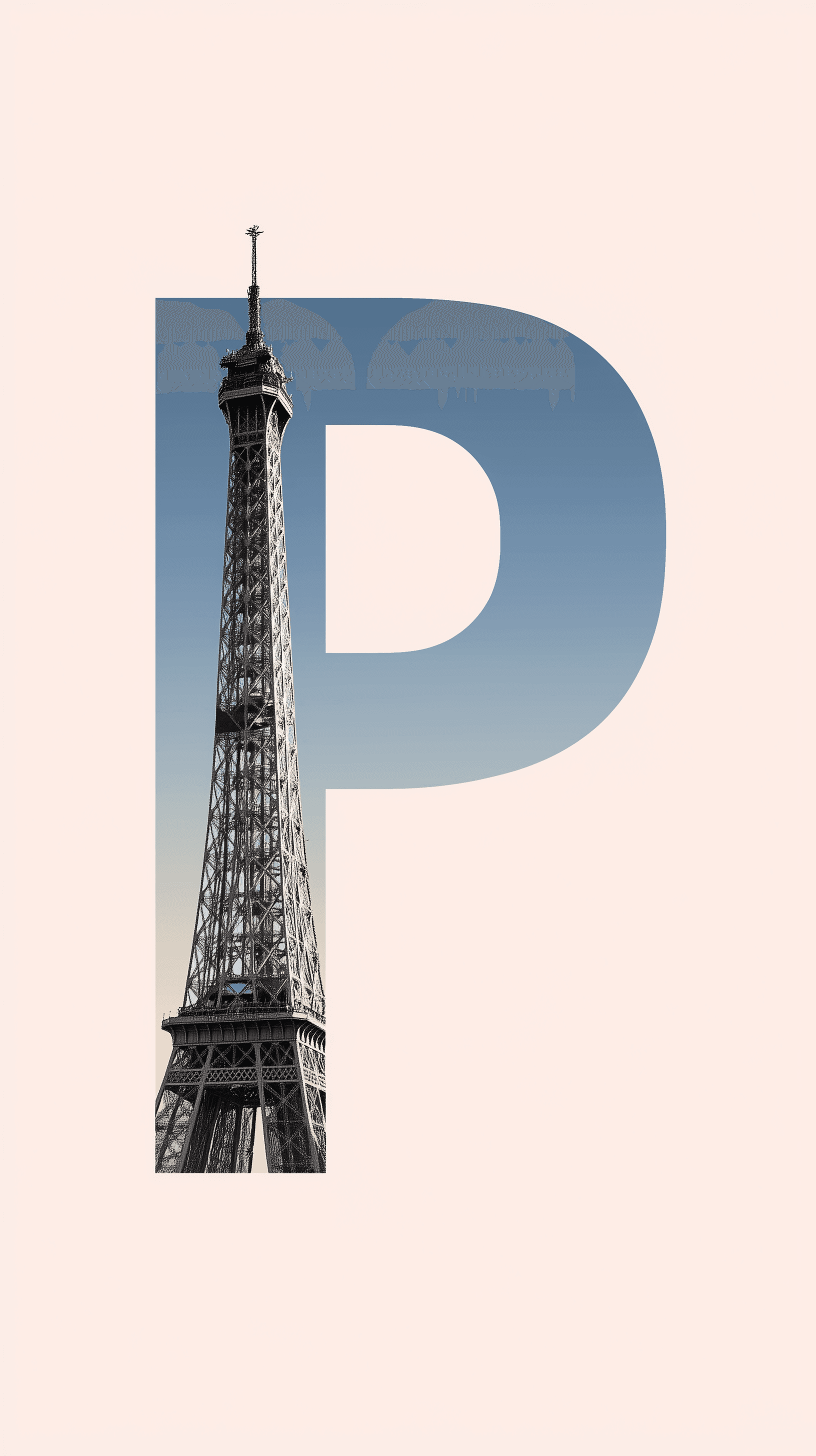 AI generated: minimalist graphic, bold capital letter "P" centered on a soft white or pastel background, within th...