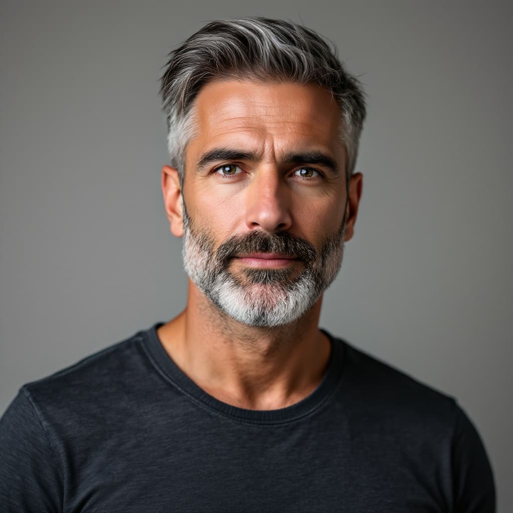 AI generated: Professional head-and-shoulders portrait of a 49-year-old white American man, cool-toned skin, neat ...