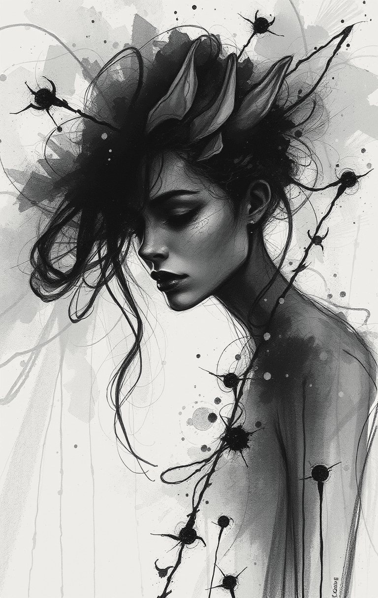 AI generated: Charcoal and ink sketch, impressionistic and abstract style, magical atmosphere, complex lighting, ,...