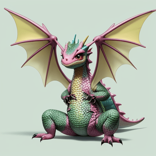 AI generated: A playful and colorful baby dragon with bulging cheeks, big eyes, and small wings. Its body is cover...