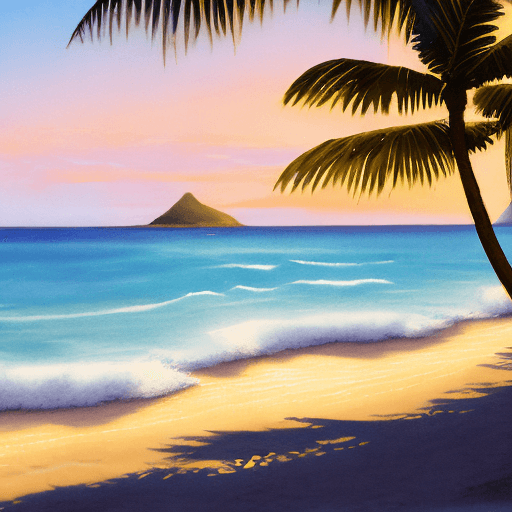 AI generated: A paradisiac Hawaiian beach where nature's serenity harmonizes with the transient human presence. 
T...