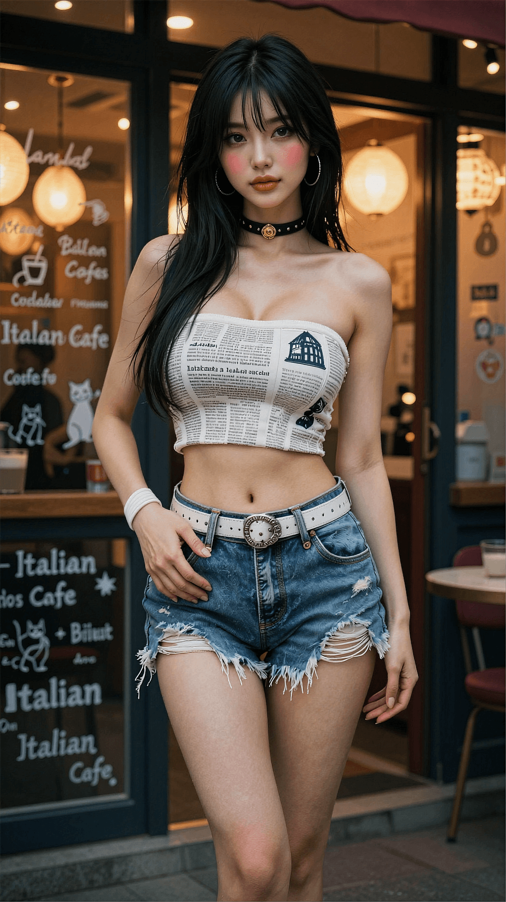 AI generated: A highly detailed, photorealistic, cinematic vertical full-body shot of a stunning young woman posin...