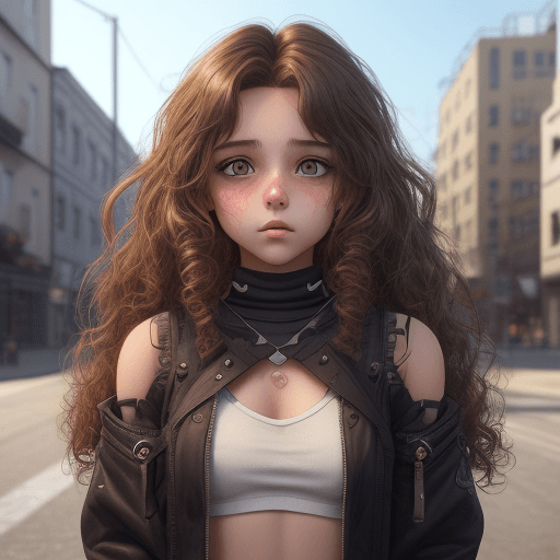 AI generated: a girl 18 yo , ((street city background)) (brown curly long hair1.1)small chest<lora:epiCRealismHelp...