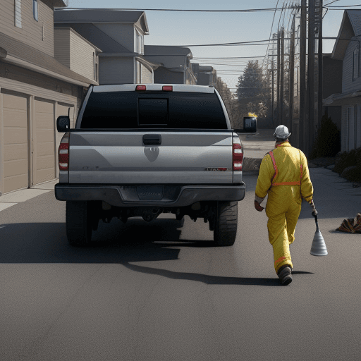AI generated: hyper realistic image of a worker walking around a vehicle, inspecting for obstacles and hazards bef...