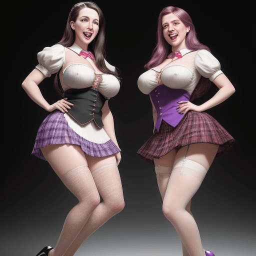 AI generated: ultra realistic photo, frontal view, full body in frame, Angela White and Violet Myers, and laughing...