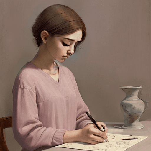 AI generated: A contemplative artist, sketching a still life, in the style of Felice Casorati, a muted palette, wi...