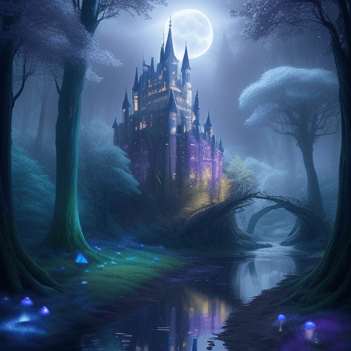AI generated: Create a fantasy landscape featuring a mystical forest with glowing mushrooms and towering ancient t...