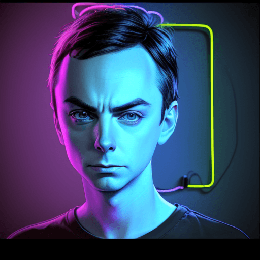 AI generated: art for printing t-shirts, art with neon light, portrait of Sheldon Cooper, from the series The Big ...