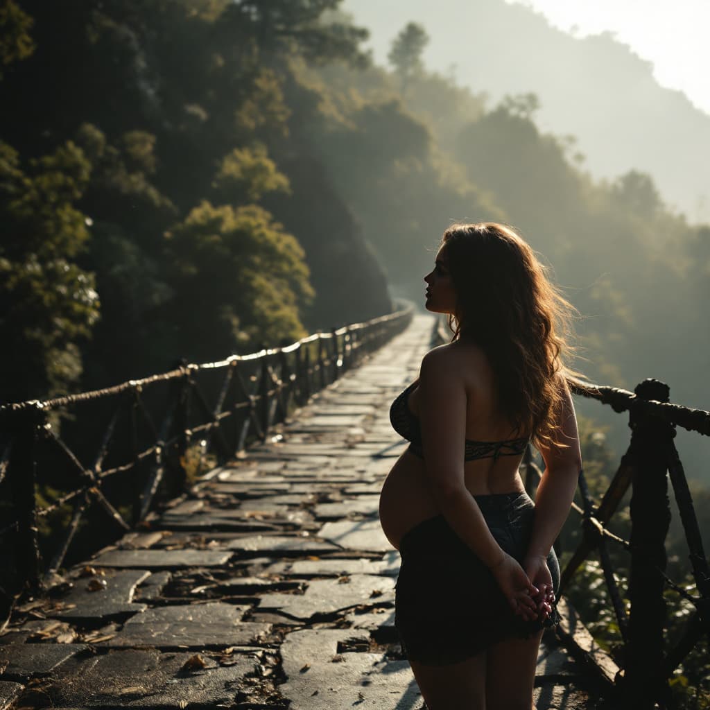 AI generated: intricate details, photograph, intricate background, zoomed out of a  plump woman with wide hips, in...
