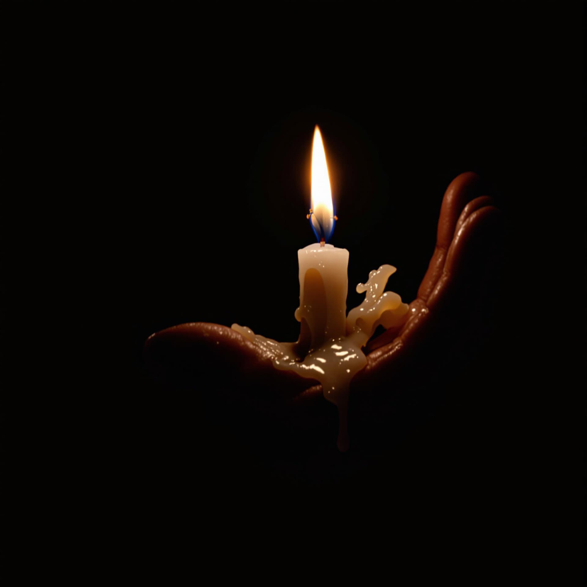 AI generated: The image depicts a hand holding a lit candle, with wax dripping down the fingers. The candle is the...