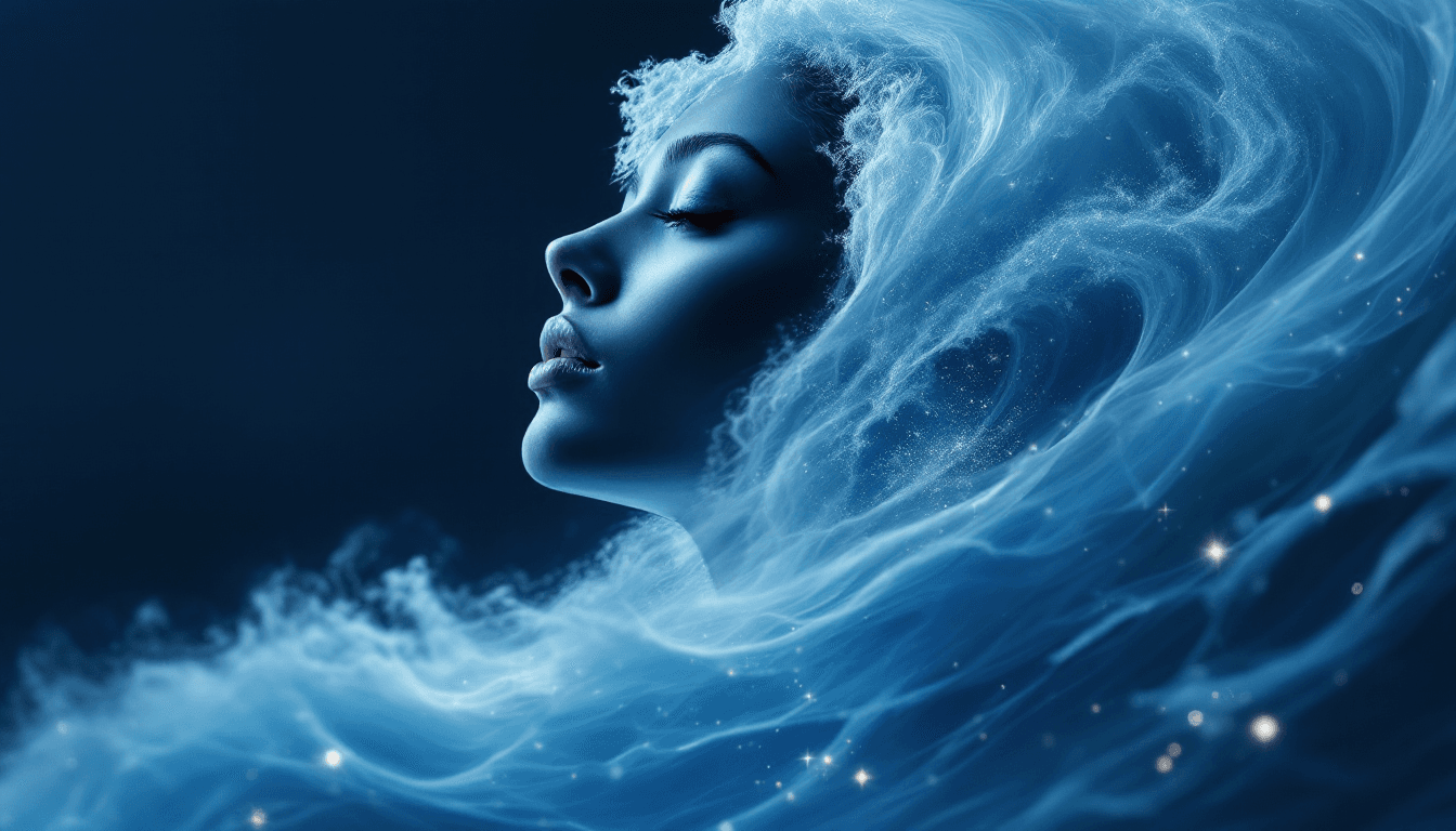 AI generated: surreal semi realistic landscape photograph, cool blue light to dark gradients, muted soft tones, da...