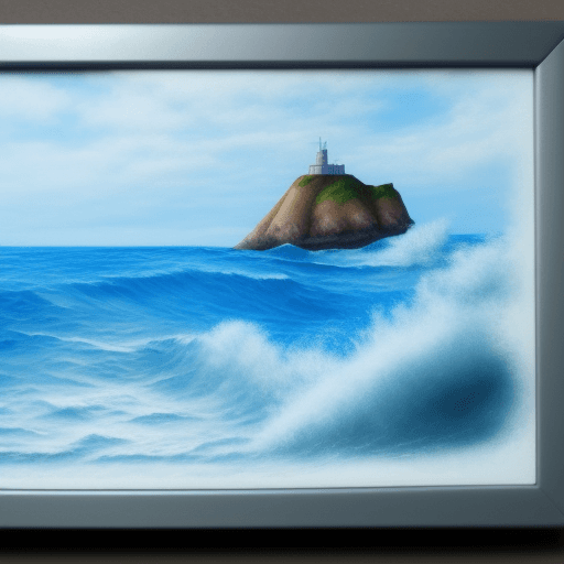 AI generated: coche hecho con lapiz 3d, relleno con arcilla polimerica, y fondo de olas de mar con pintura acrilic...