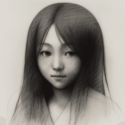 AI generated: an expressionist charcoal sketch by Odilon Redon, drawing, face only, a gorgeous Japanese woman, hin...