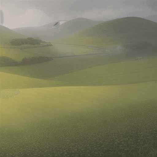 AI generated: Generate a realistic image with a foggy landscape, envision a picturesque dairy farm nestled in the ...