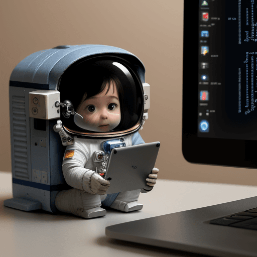 AI generated: a miniature astronaut trying to peek through few lines of computer code 
