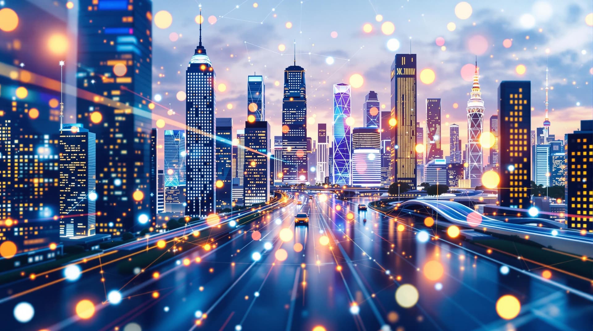 AI generated: Smart city and abstract line and dot connect
