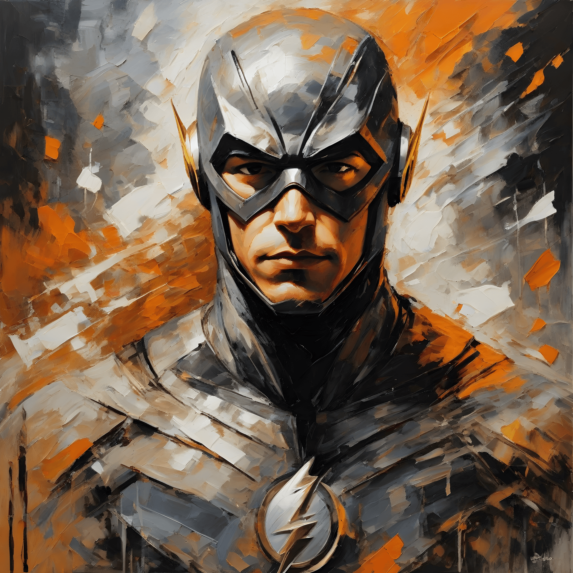 AI generated: the flash, impasto technique, oil painting, contemporary era, primarily monochromatic with accents o...