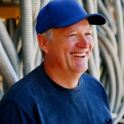 AI generated video: feliz Dia del padre fondo mangueras hidráulicas papa con gorra azul tipo beisbol sonriendo 
