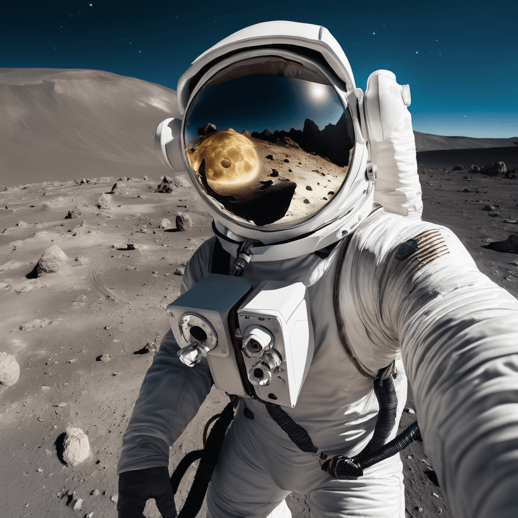 AI generated: An adventurous 32-year-old lunar colonist, clad in a futuristic space suit and helmet, exudes the pi...