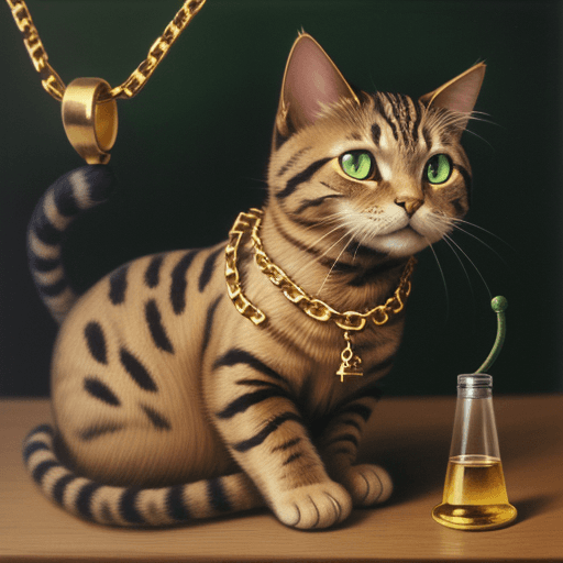 AI generated: Green oak, golden chain, scientist cat
