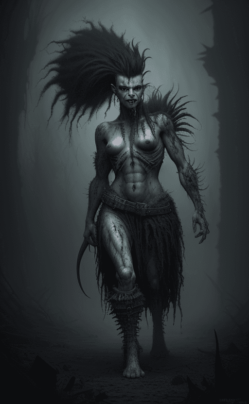 AI generated: fantasy troll, mohawk hair, dark horror, mysterious, grim, photorealistic, octane render, unreal eng...