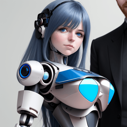 AI generated: Ein detailliertes und realistisches Bild, das zwei humanoide Roboter zeigt, einen blauen Mann und ei...