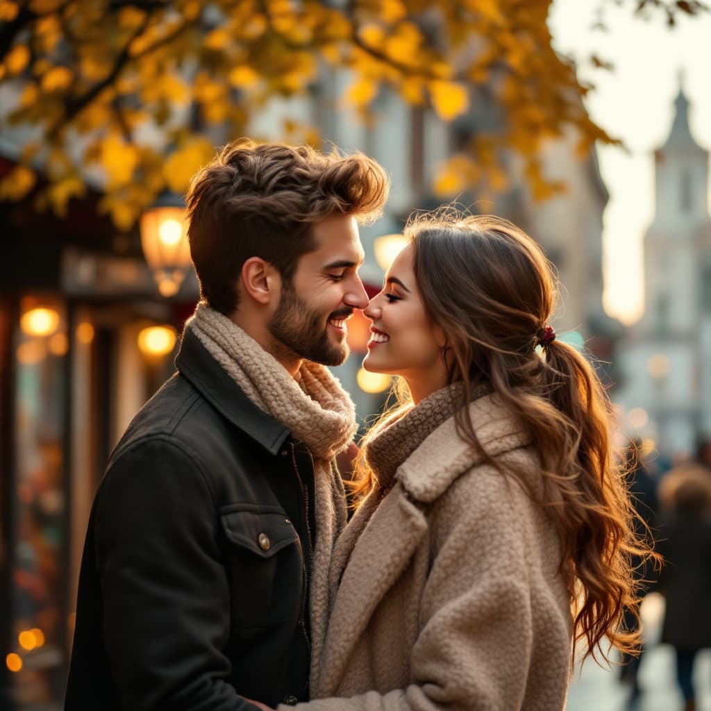 AI generated: couple guy and girl romantic outing in the city in the day time, perfect faces