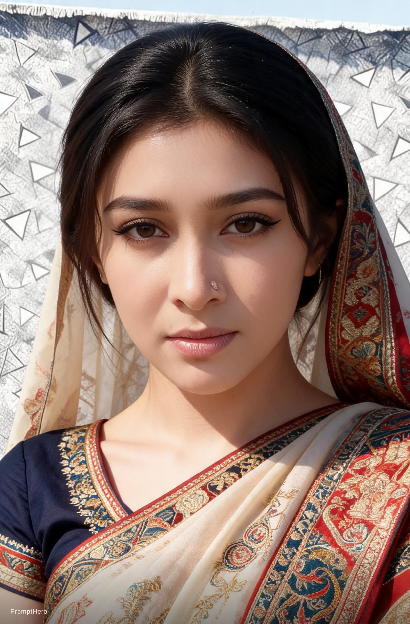 AI generated: girl who looks like tara sutaria, ananya pandey, white skinned, wearing indian saree