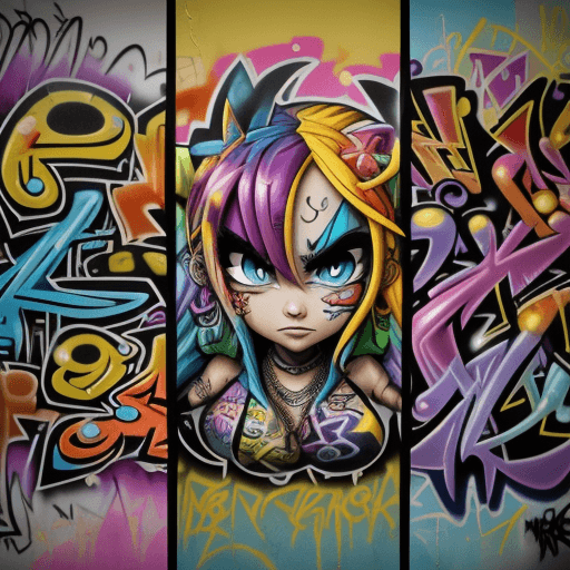AI generated:  An intricate and colorful graffiti-style poster featuring various elements, such as cartoon charact...