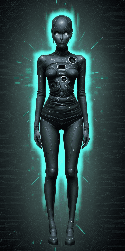 AI generated: ((4k4d rfktrstyle "the android stared at me a strange hybrid semi anthrop morpic from the waist up b...