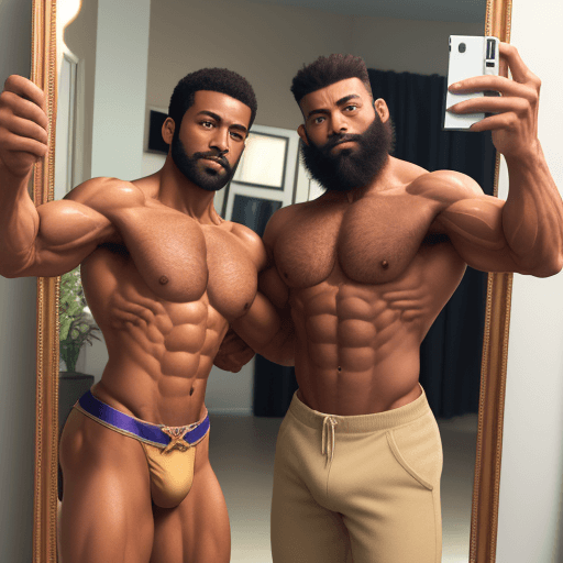AI generated: arafed man (60 yearsold) , taking a selfie in a mirror with lean man with light tan skin, masculine ...
