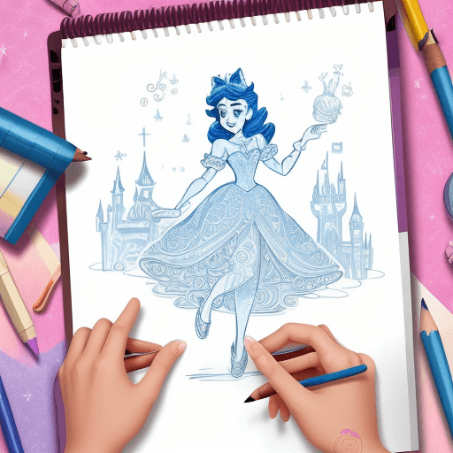 AI generated: Create a magical Disney-style scene featuring an animated pencil imbued with personality, happily sk...