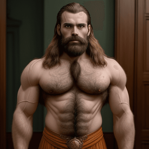 AI generated: Man With hairy muscular body, very hairy chest, wearing a langot, full body shot of showing detailed...