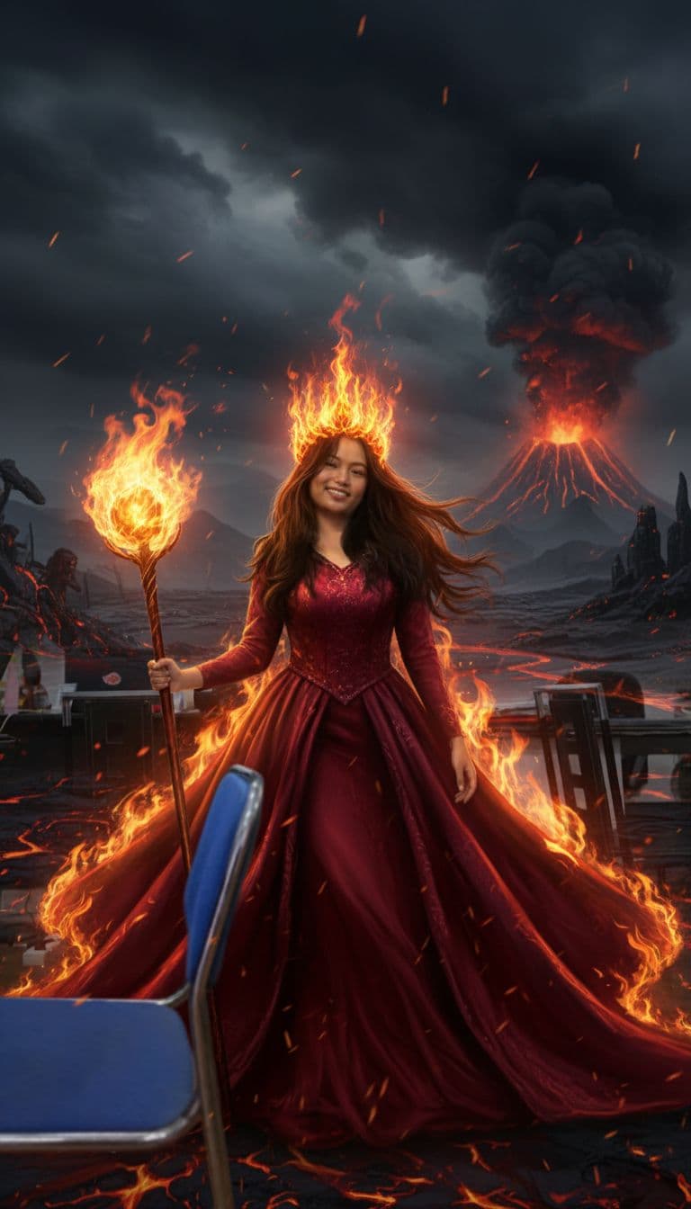 AI generated: queen of fire character, a crown made of flames, photorealistic, epic, dramatic lighting <lora:add_d...