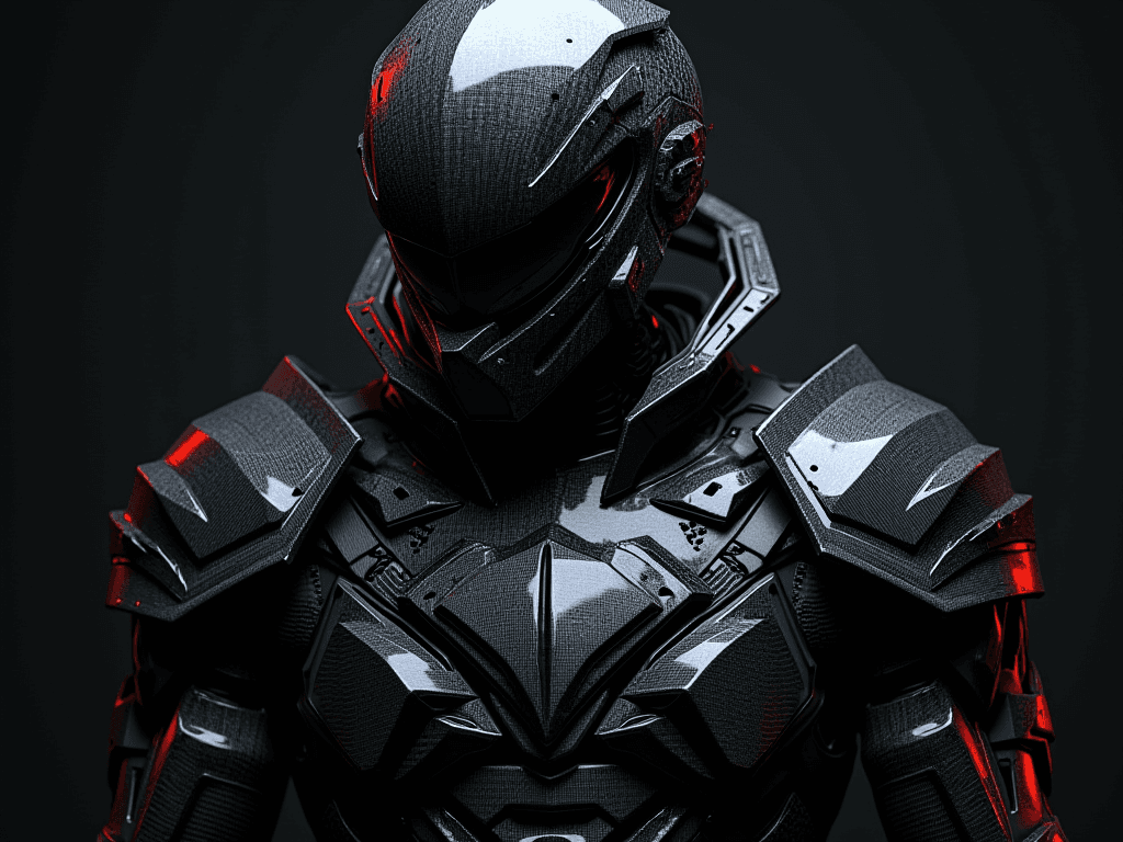 AI generated: An abstract composition embodying resilience and futuristic armor, crafted entirely in sleek carbon ...