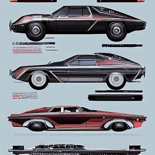 AI generated: mdjrny-v4 style highly detailed infographic of retrofuturism cars found in popular mechanics magazin...