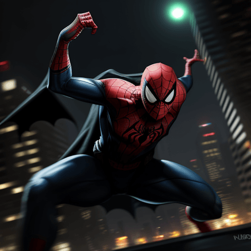 AI generated: spiderman, use toxic web, vs batman, nuar style, action scene, blur, night, 