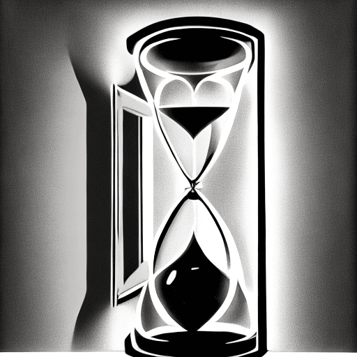 AI generated: an hourglass, black and white light on the left and right