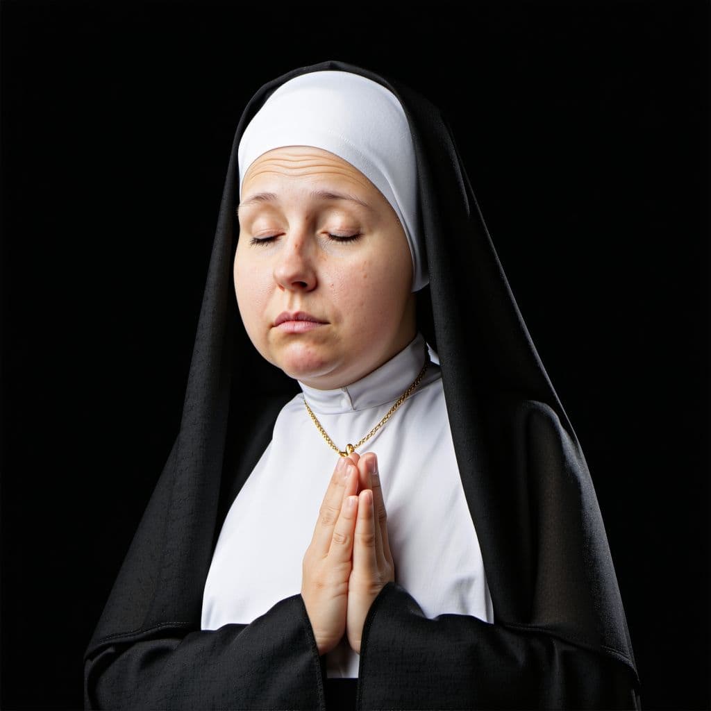 AI generated: Sensual adorable Russian nun in Habit. (Erect Large pregnant nipples, loose hanging bare small breas...